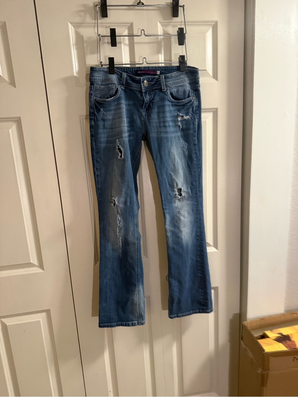Vigoss Faded Blue Distressed Flare Jeans